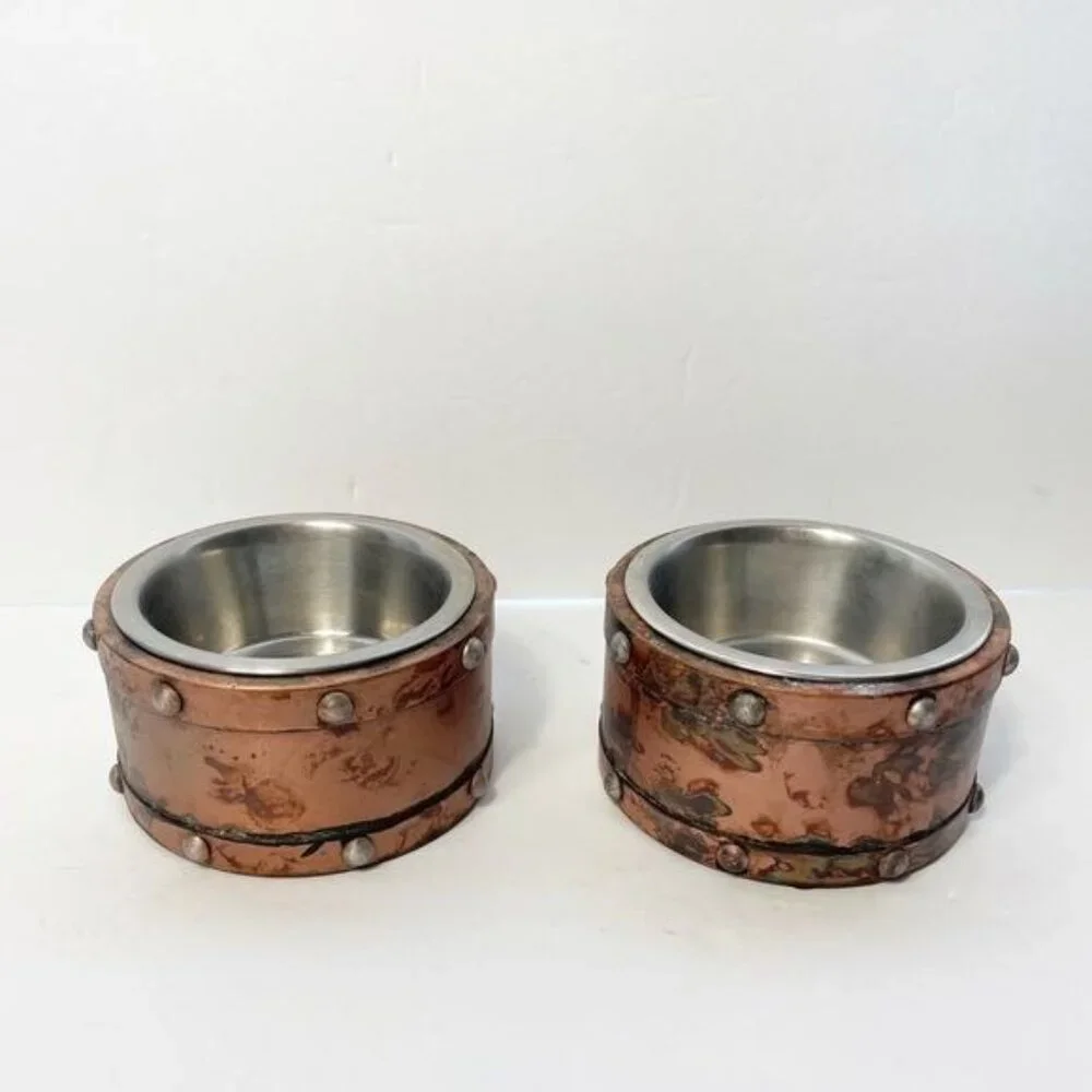 Copper & Stainless Steel Food/Water Bowls Set Of 2 For Cats Or Small Dogs